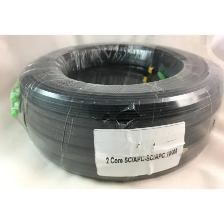Fiber-Optic Cable FTTH Drop wire 2 Core หัว SC/APC สำเร็จจากโรงงาน แบบ Outdoor มีสลิง, Single Mode 100 เมตร