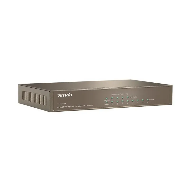 TENDA TEF1008P POE Switch ขนาด 8 Port ความเร็ว10/100Mbps จ่ายไฟ POE 802.3at/af 15.4W จำนวน 4 Port