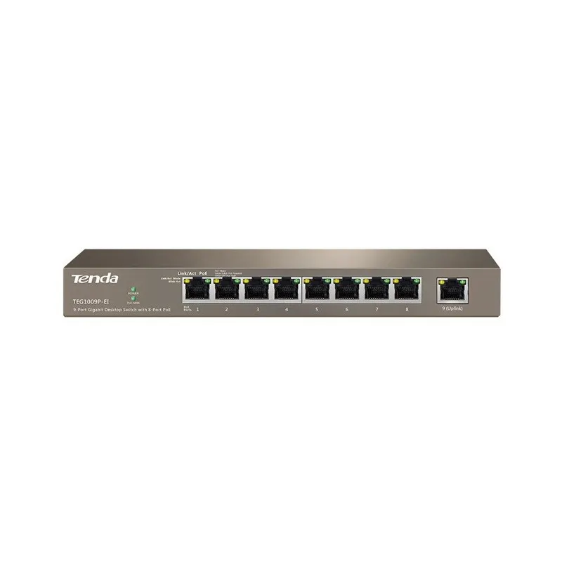 TENDA TEG1009P-EI Gigabit POE Switch 9 Port ความเร็ว Gigabit จ่ายไฟ POE มาตรฐาน 802.3at/af 8 Port รวม 121.2W