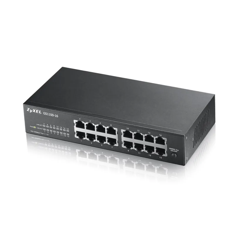 Zyxel GS1100-16 Unmanaged Gigabit Switch 16 Port ความเร็ว Gigabit พร้อม Rack Mount Kiting