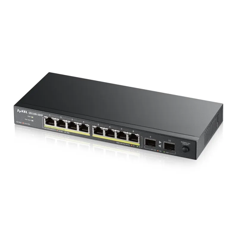 GS1100-10HP Zyxel POE Gigabit Switch 8 Port 2 SFP, POE 802.3at 8 Port 130W