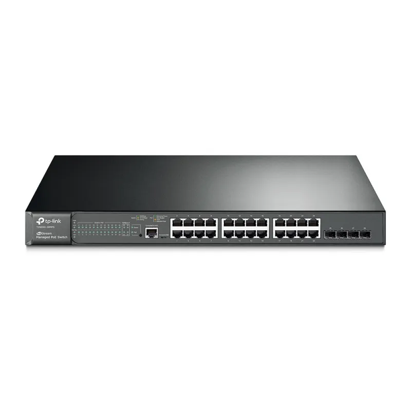 TP-LINK T2600G-28MPS (TL-SG3424P) 24-Port Gigabit L2 Managed PoE+ Switch,4 SFP, POE 24 Port 384W