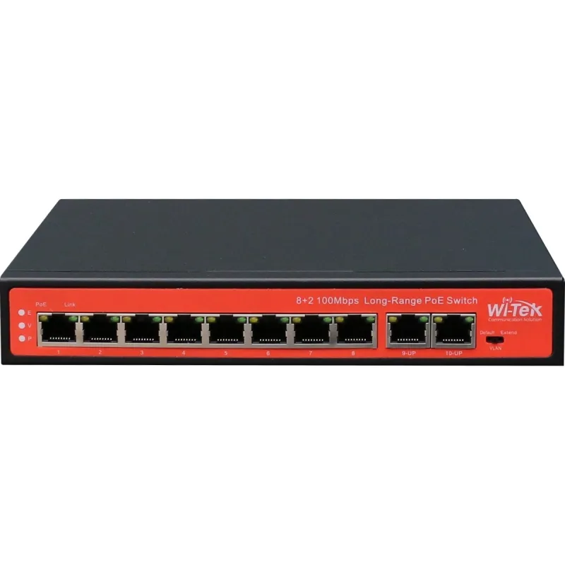 Wi-Tek WI-PS210 POE Switch 10 Port 100Mbps, POE 802.3af/at 8 Port ,Port Isolate Max 120W