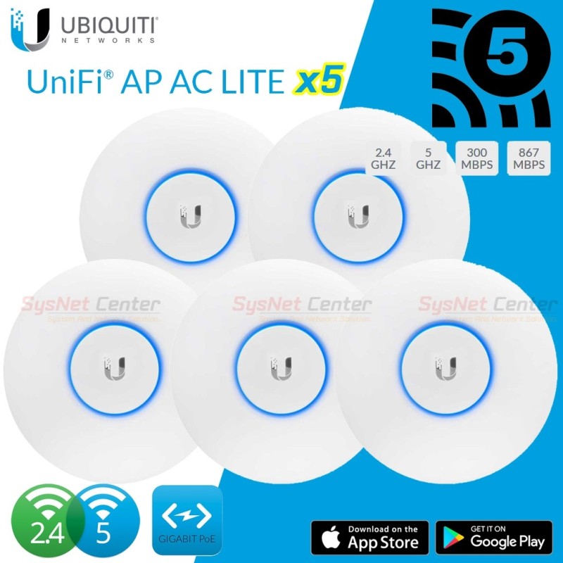 Ubiquiti UniFi UAP-AC-LITE-5 แบบ Pack 5 ชุด Dual Band 2.4/5GHz มาตรฐาน ac 1167Mbps