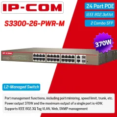 IP-COM S3300-26-PWR-M Web Smart PoE Switch 24 Port 100Mbps, 2 Port Gigabit/SFP POE 370W