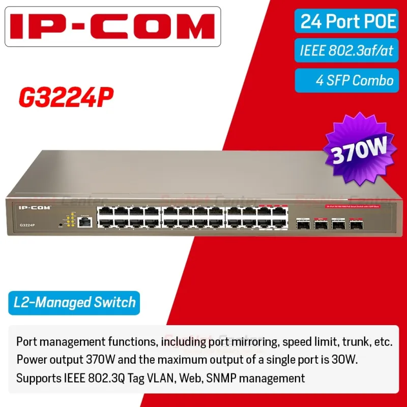 IP-COM G3224P L2-Managed Gigabit POE Switch 24Port, 4 SFP, POE 24 Port 370W