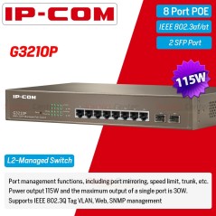 IP-COM G3210P L2-Managed Gigabit POE Switch 8 Port, SFP 2 Port POE 115W