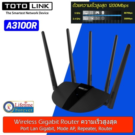 TOTOLINK A3100R AC1200 MU-MIMO Wireless Dual Band Gigabit Router 2.4/5GHz 1200Mbps, 2 Port Gigabit