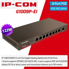 IP-COM G1009P-EI Gigabit POE Switch ขนาด 9 Port ความเร็ว Gigabit จ่ายไฟ POE มาตรฐาน 802.3at/af 8 Port รวม 121.2W