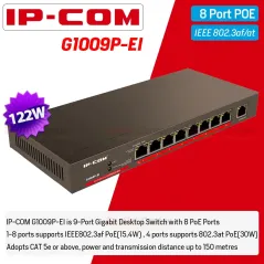 IP-COM G1009P-EI Gigabit POE Switch ขนาด 9 Port ความเร็ว Gigabit จ่ายไฟ POE มาตรฐาน 802.3at/af 8 Port รวม 121.2W