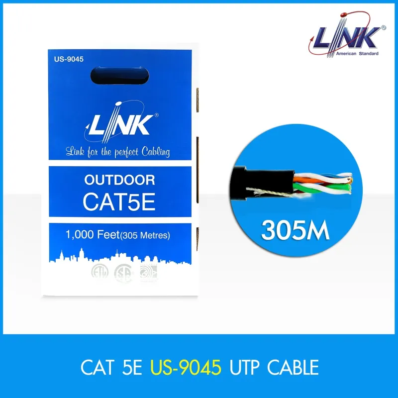 สายแลน Link US-9045 สาย UTP CAT5E เดินภายนอกอาคาร OUTDOOR (Double Jacket) 305M