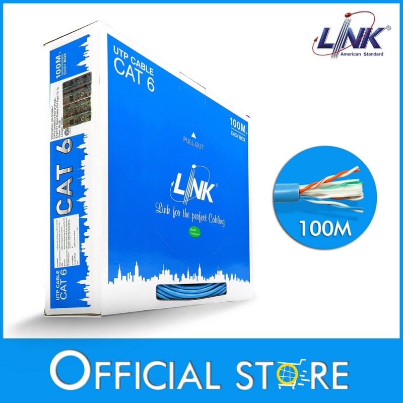 Link LINK US-9106A-1 CAT6 UTP (250 MHz) w/Cross Filter, 24 AWG, CM Blue ความยาว 100 เมตร/กล่อง