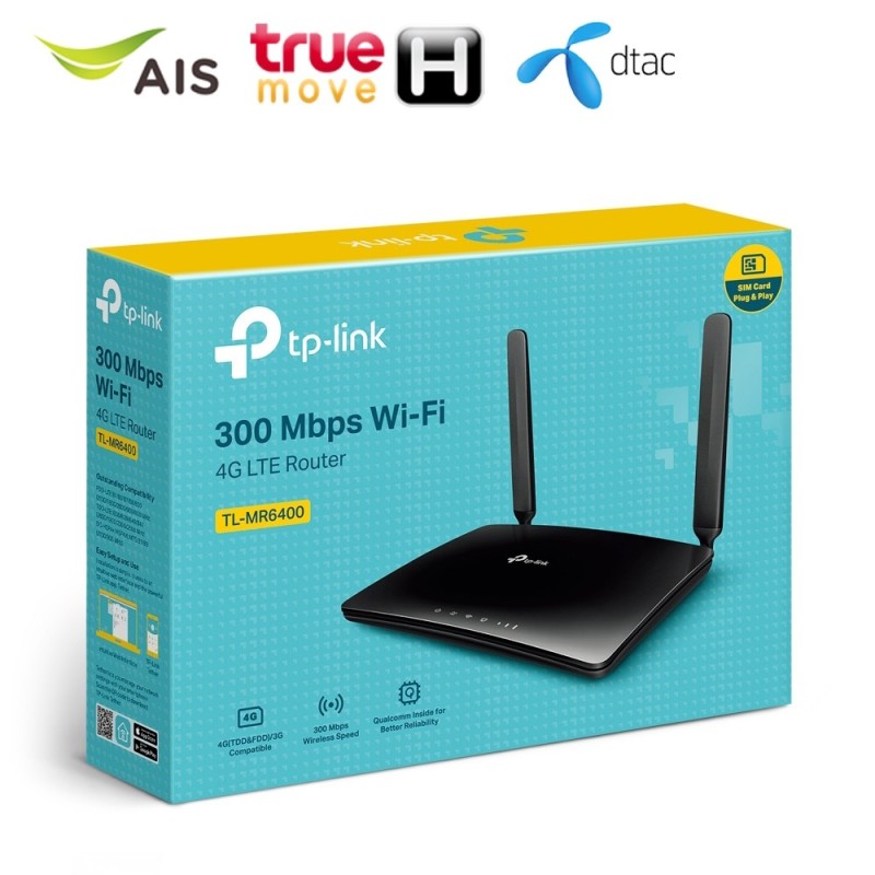 TP-Link TL-MR6400 4G LTE Router Wireless N 300Mbps แบบใส่ Sim รองรับเครือข่าย 4G LTE ทุกเครือข่าย Router/ Firewall/ VPN/ Load... TP-Link TL-MR6400 4G LTE Router Wireless N 300Mbps แบบใส่ Sim รองรับเครือข่าย 4G LTE ทุกเครือข่าย Router/ Firewall/ VPN/ Load...