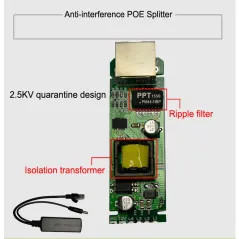 PoE Splitter 48V to 12V แปลงไฟจาก POE 802.3af 48 VDC เป็น 12VDC สำหรับกล้องวงจรปิดแบบ IP