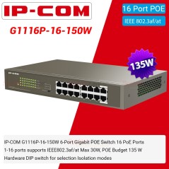 IP-COM G1116P-16-150W POE Switch 16 Port Gigabit POE 802.3af/at 135W รองรับ Port Isolate
