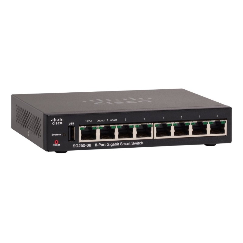 Cisco Cisco SG250-08 Smart Plus L2-Managed Gigabit Switch 8 Port Gigabit ควบคุมผ่าน Web