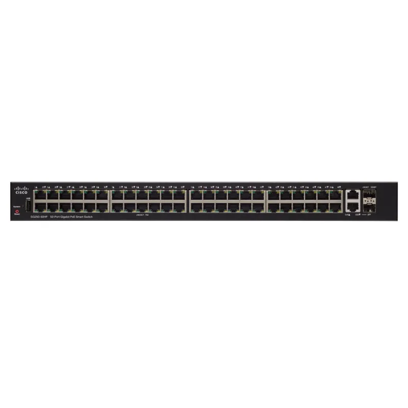 Cisco SG250-50 Smart L2-Managed Gigabit Switch 48 Port Gigabit, 2 Port SFP Combo ควบคุมผ่าน Web,CLI