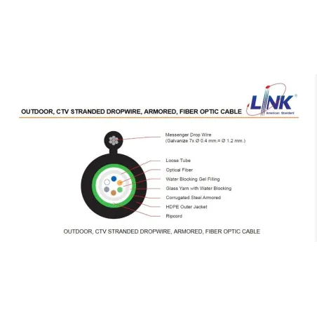 LINK UFC5504DSA F.O.CTV DROP WIRE,STRANDED,ARMORED 4CORE,OM2 50/125 μm,SINGLE TUBE