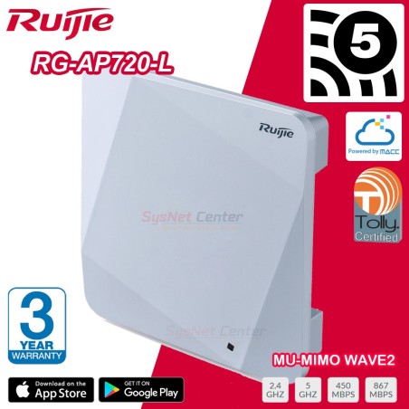 RG-AP720-L Ruijie Wireless Access Point AC Wave 2, 1.167Gbps 2x2 MIMO Port Gigabit, Cloud Control