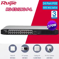 RG-ES126G-P-L Ruijie UnManaged Gigabit POE Switch 24 Port ,2 SFP POE 370W