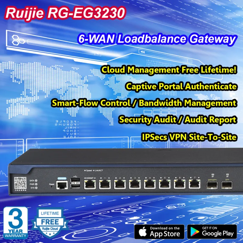 Ruijie RG-EG3230 Unified Security Gateway 6 Wan Gigabit, VPN, Firewall, L7 DPI