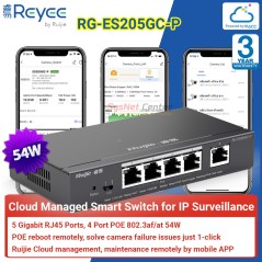 Ruijie Networks Reyee RG-ES205GC-P Cloud Managed Smart POE Switch 5 Port Gigabit, 4 Port POE 54W