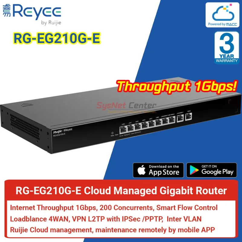 RG-EG210G-E Reyee Cloud Router 2 WAN, IPSec VPN, Internet 1Gbps