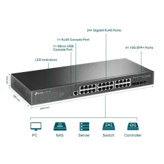 TL-SG3428X TP-LINK JetStream 24-Port Gigabit L2+ Managed Switch, 4 Port SFP+