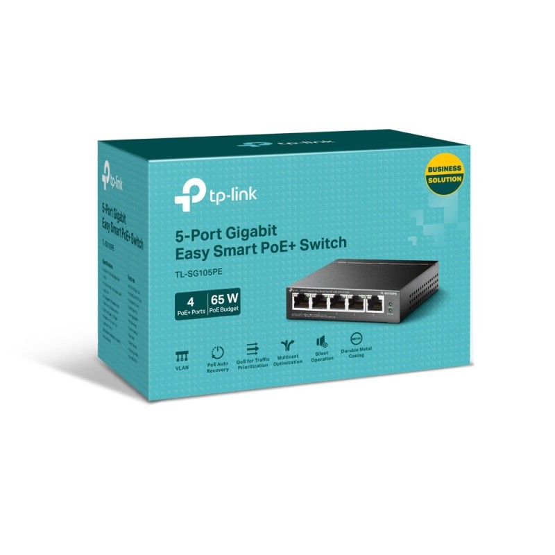 TL-SG105PE TP-LINK 5-Port Gigabit Easy Smart Switch 4-Port PoE+, 65W
