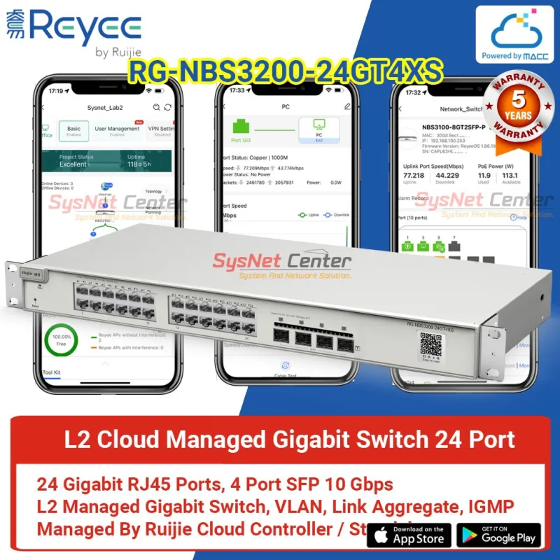 RG-NBS3200-24GT4XS Reyee L2 Cloud Managed Gigabit Switch 24 Port RG-NBS3200-24GT4XS Reyee L2 Cloud Managed Gigabit Switch 24 Port