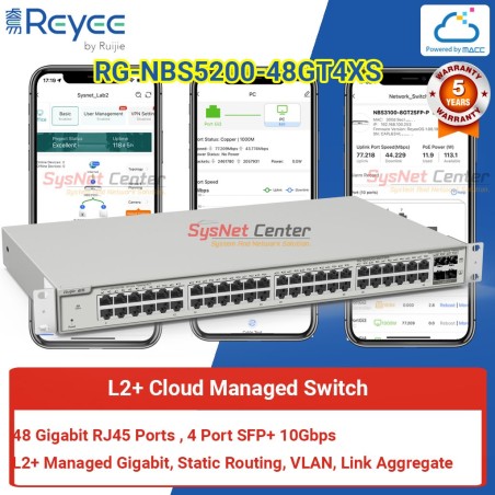 RG-NBS5200-48GT4XS Reyee L2+ Cloud Managed Switch 48 Port Gigabit, 4 Port SFP+