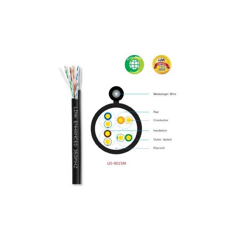 สายแลน LINK US9015M CAT5E UTP OUTDOOR สลิง Drop Wire 305M