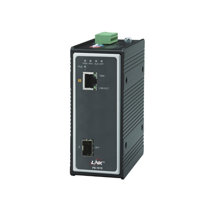 Link PS-1010 1-Port Industrial GIGABIT PoE SWITCH (AC 90W) 1 GE (PoE) + 1 SFP (GE)