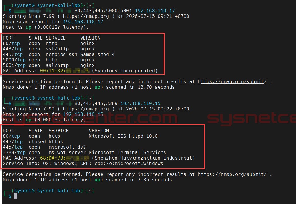เครื่องทดสอบพบ SMB และ DSM Management บน Synology NAS