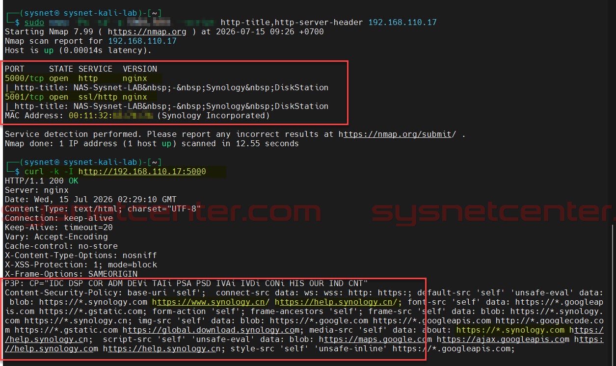 Kali เปิดหน้า Login ของ Synology DSM จากวง LAN เดียวกัน