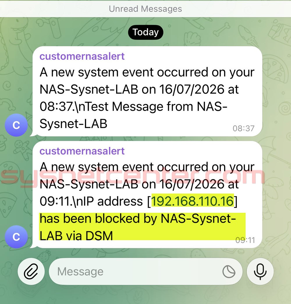 Synology NAS ส่ง Push Message Alert เข้า Telegram