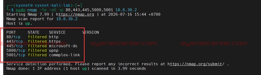 Kali จาก LAB VLAN ไม่สามารถ Scan NAS ได้หลังทำ Policy
