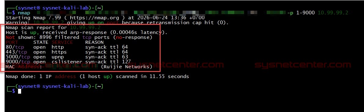 ทดสอบ nmap สแกน Port NAS และ RDP ก่อนเปิดการป้องกัน Firewall