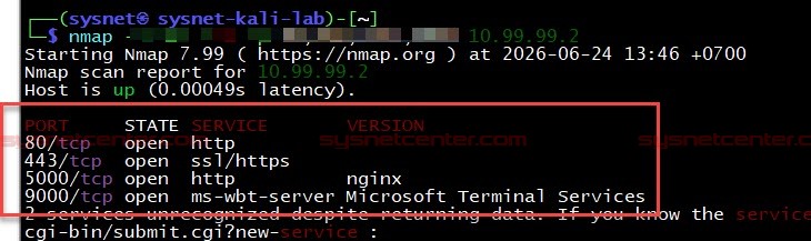 ตรวจสอบ Service ของ Port NAS และ Remote Desktop ด้วย nmap