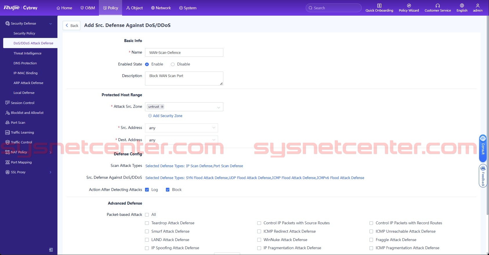 ตั้งค่า DoS DDoS Attack Defense เพื่อป้องกัน Port Scan