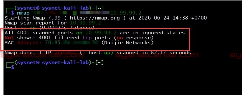 ผลการสแกนหลังเปิด Firewall Protection แสดงสถานะ Filtered
