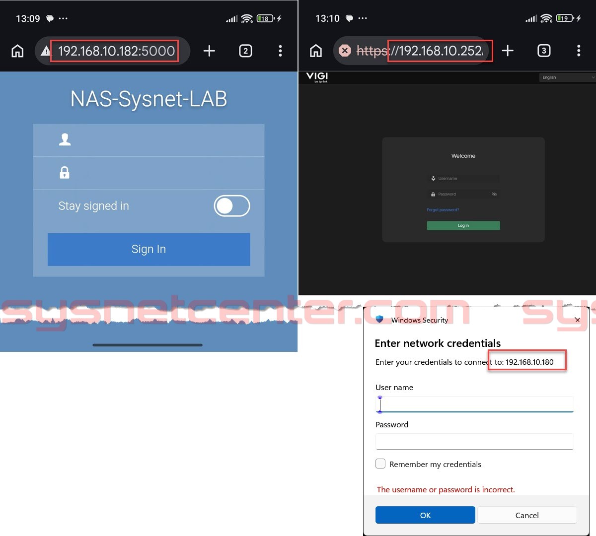 Attacker เปิดหน้า Login NAS, CCTV และ Remote Desktop
