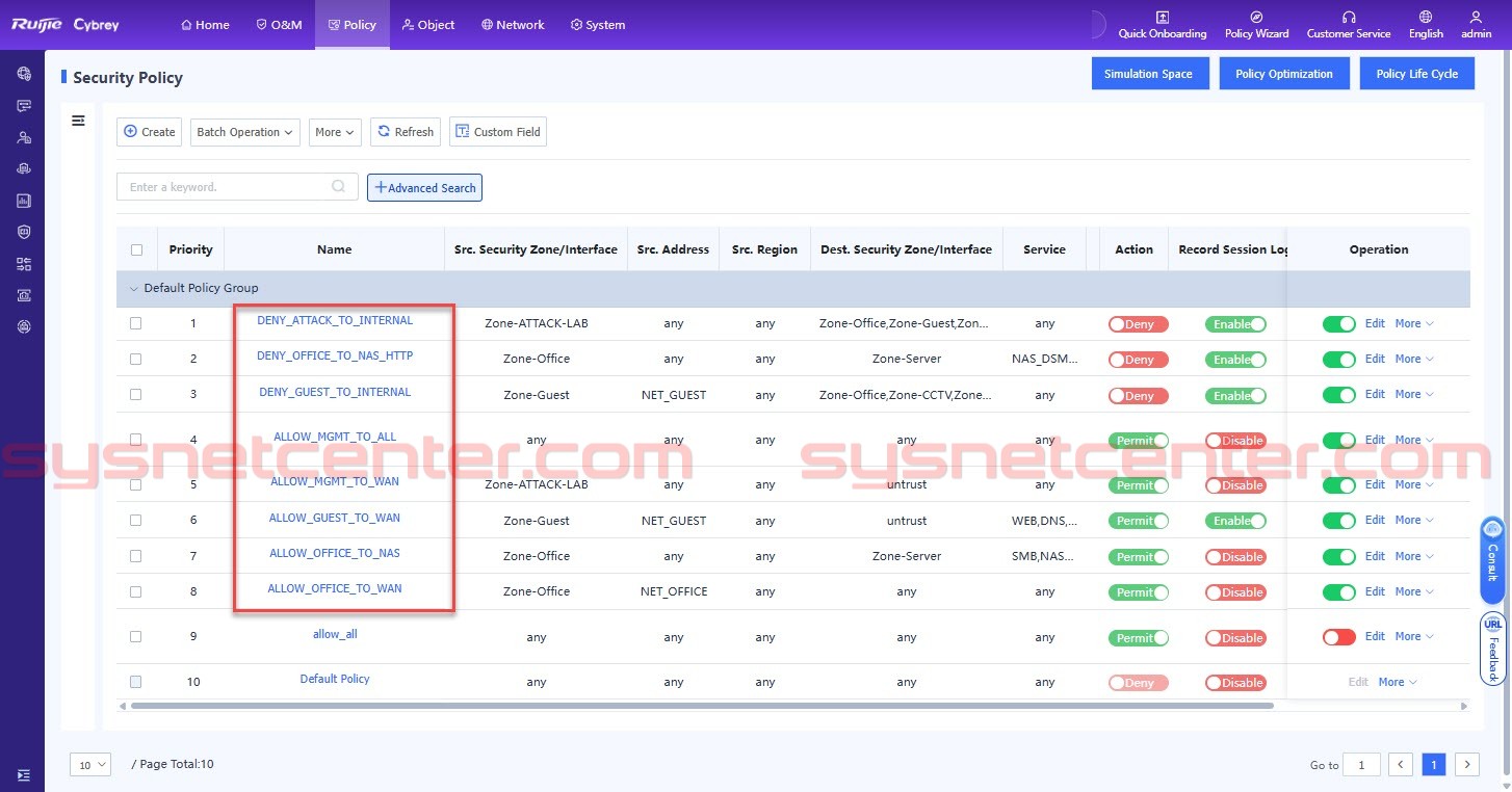 การกำหนด Policy ถือเป็นหัวใจสำคัญของ Firewall