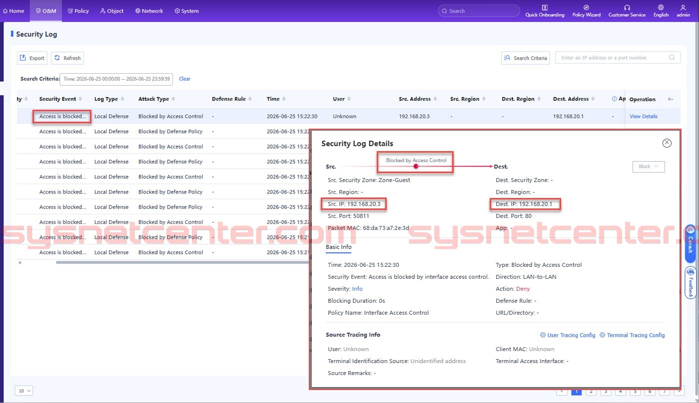 Security LOG แสดงรายละเอียด Client พยายามทำอะไร