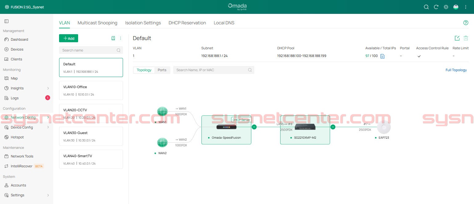 การกำหนด LAN และ VLAN Interface บน Omada Fusion