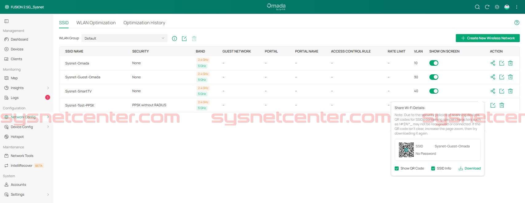 หน้าตั้งค่า SSID และ VLAN Tagging ของ Omada Controller