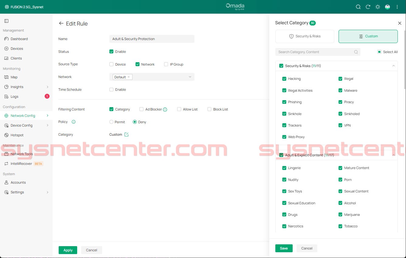 รายการกลุ่มเว็บไซต์ที่ Content Filtering รองรับ