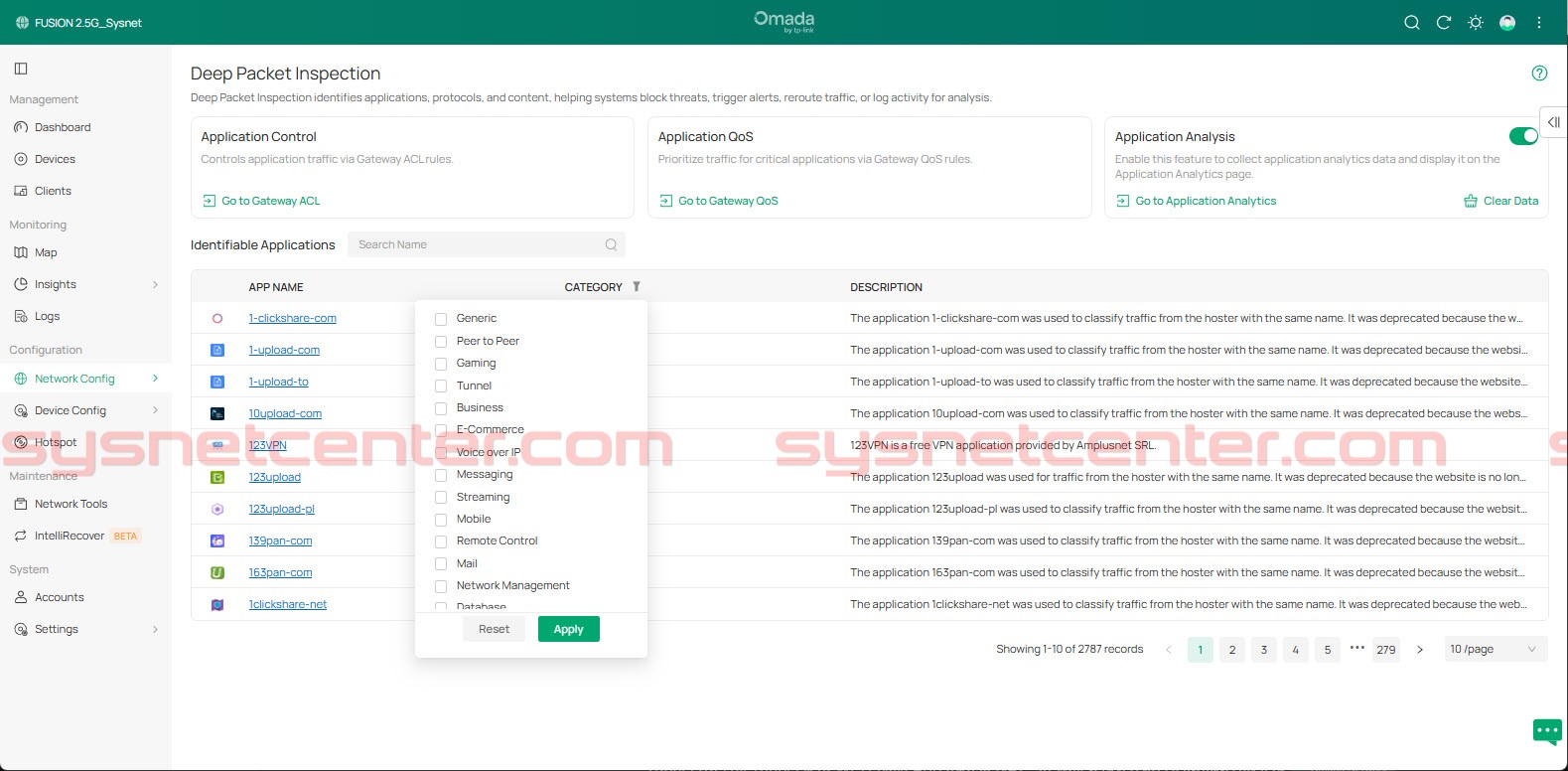 รายการ Application ที่ Omada รองรับการกำหนด ACL