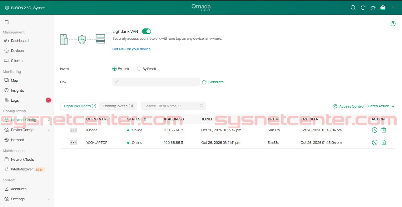 การสร้าง Invitation สำหรับเชื่อมต่อ LightLink VPN