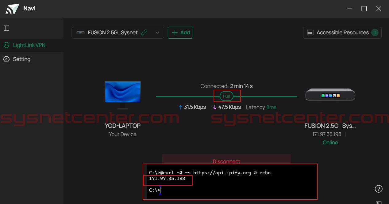 ทดสอบ Full Tunnel และ Public IP ของ VPN Client